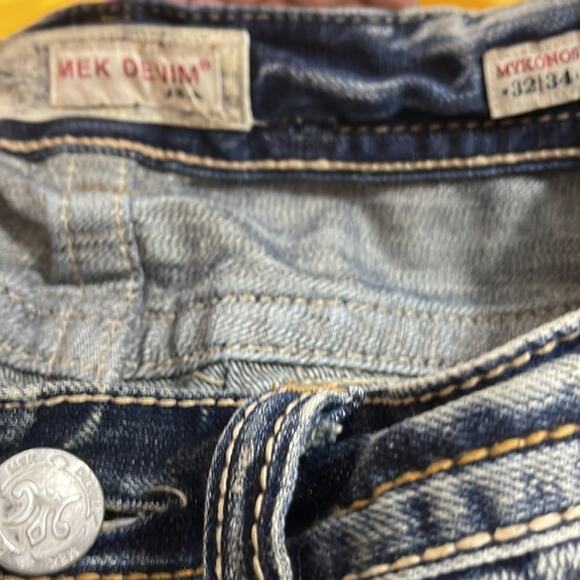 MEK Y2K Distressed Denim cream stitching Bootcut Men’s Jeans Mykonos 32 - Picture 8 of 8